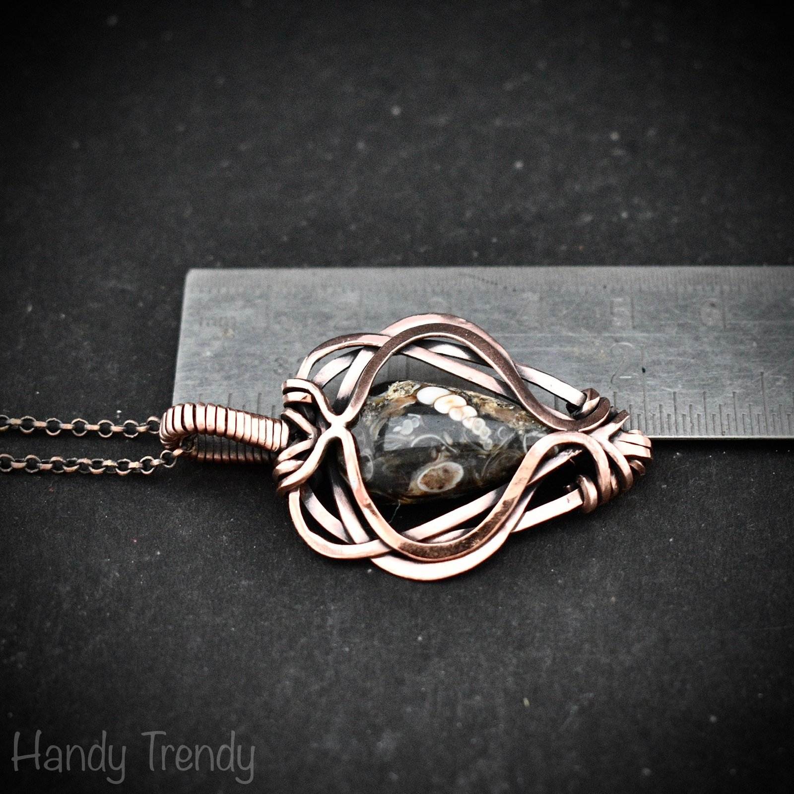 Turritella fossil pendant, Free flow copper wire wrapped necklace, Unique handmade gift, One of a kind jewelry, Artisan jewelry