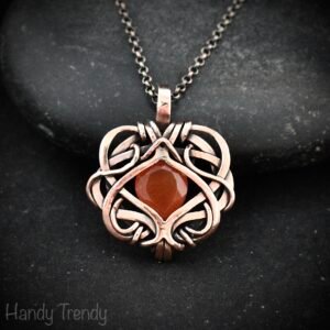 Orange carnelian pendant, Free flow copper wire wrapped necklace, Unique handmade gift, One of a kind Artisan boho jewelry