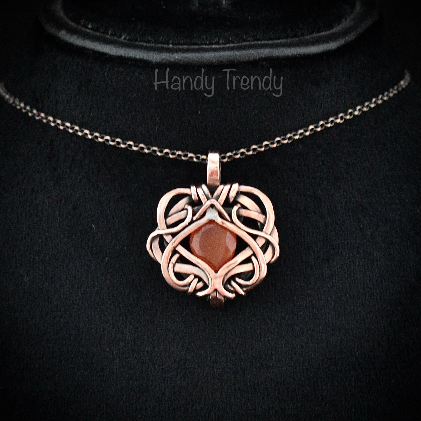 Orange carnelian pendant, Free flow copper wire wrapped necklace, Unique handmade gift, One of a kind Artisan boho jewelry