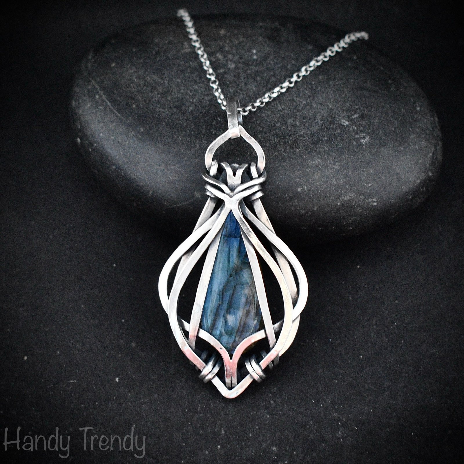 Blue labradorite free flow pendant, 925 sterling silver Wire wrapped jewelry, Unique handmade gift, Artisan necklace, One of a kind piece