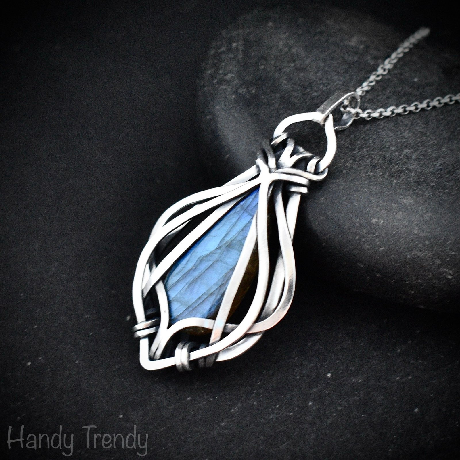 Blue labradorite free flow pendant, 925 sterling silver Wire wrapped jewelry, Unique handmade gift, Artisan necklace, One of a kind piece