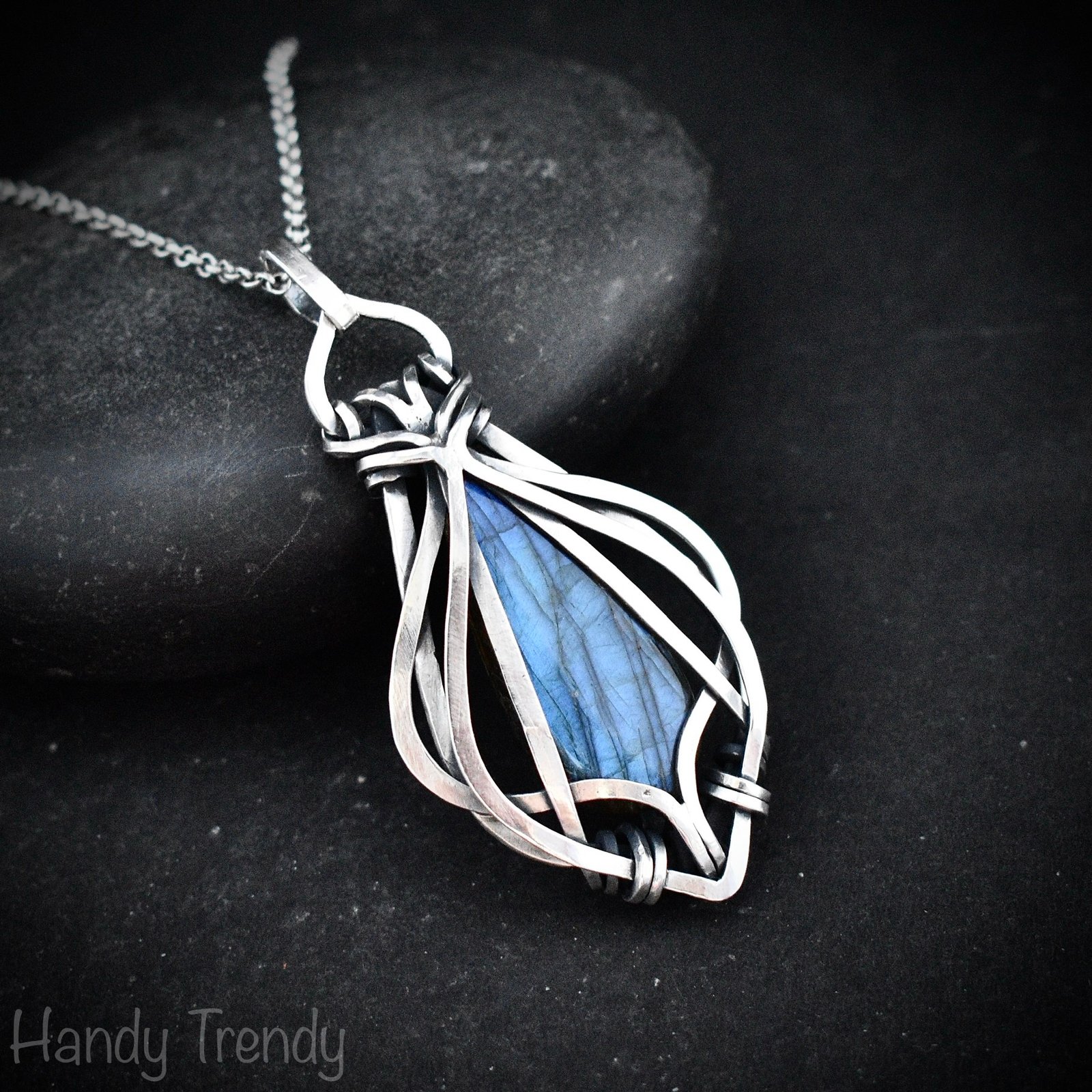 Blue labradorite free flow pendant, 925 sterling silver Wire wrapped jewelry, Unique handmade gift, Artisan necklace, One of a kind piece