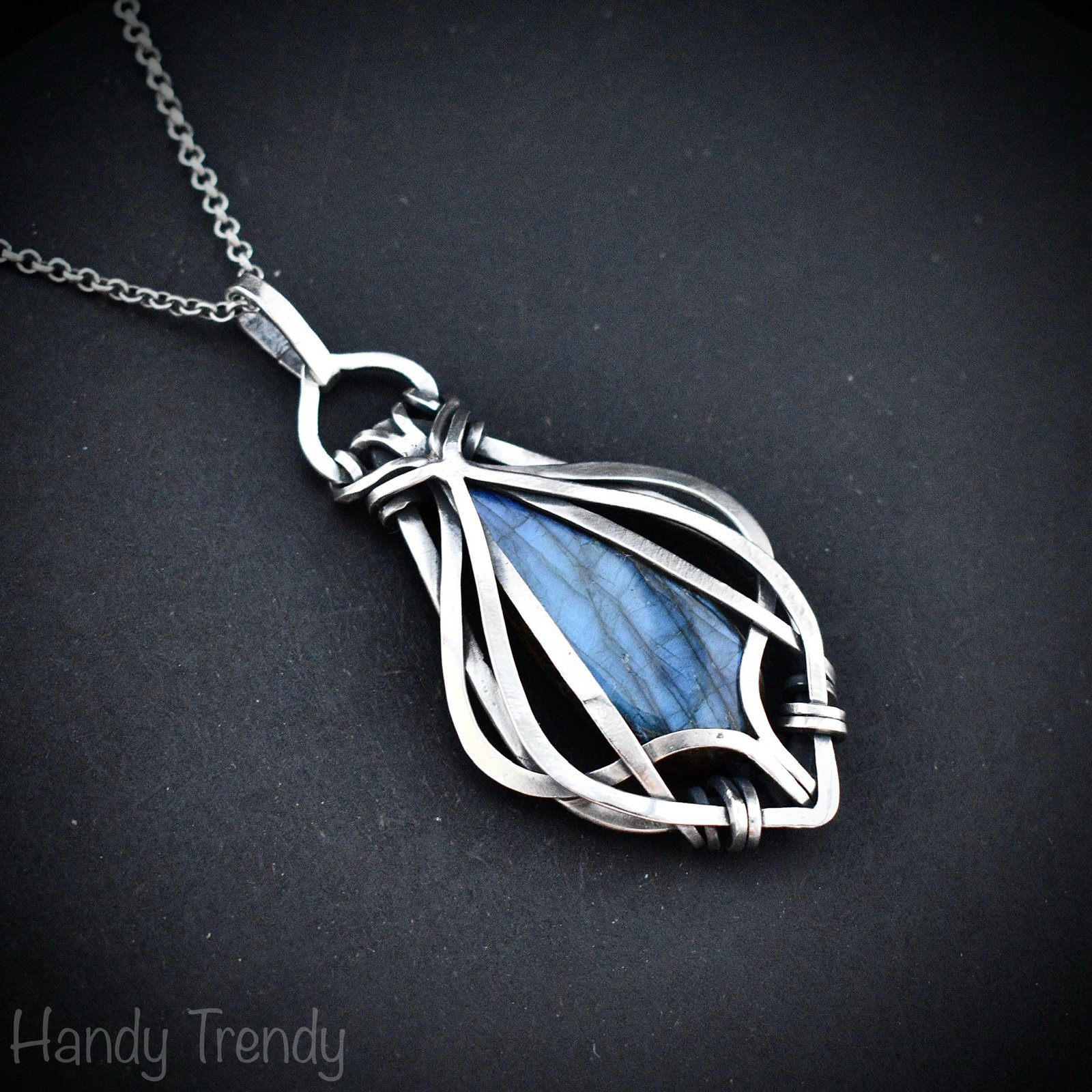 Blue labradorite free flow pendant, 925 sterling silver Wire wrapped jewelry, Unique handmade gift, Artisan necklace, One of a kind piece