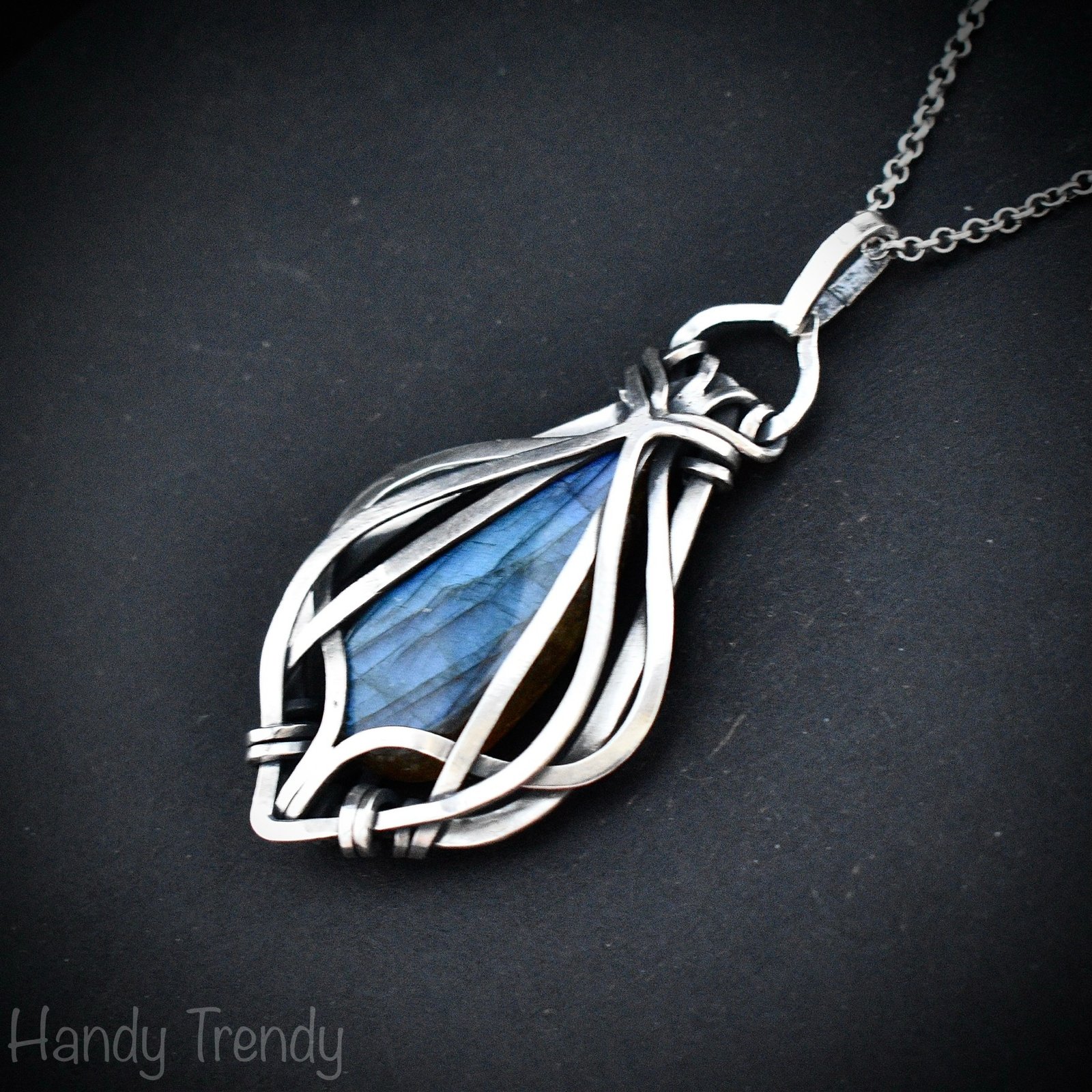 Blue labradorite free flow pendant, 925 sterling silver Wire wrapped jewelry, Unique handmade gift, Artisan necklace, One of a kind piece