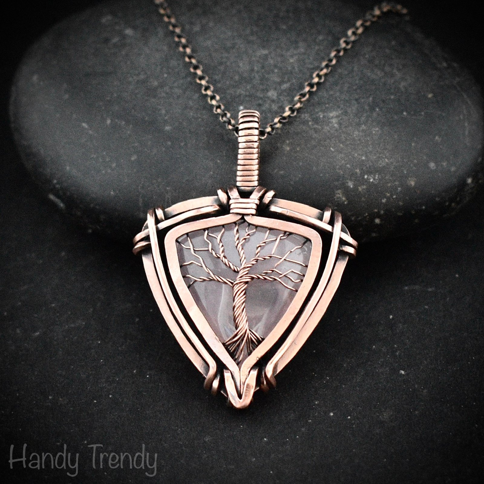 Rose quartz tree of life pendant, Free-Flow copper wire wrapped necklace, Unique handmade gift, One of a kind artisan boho jewelry