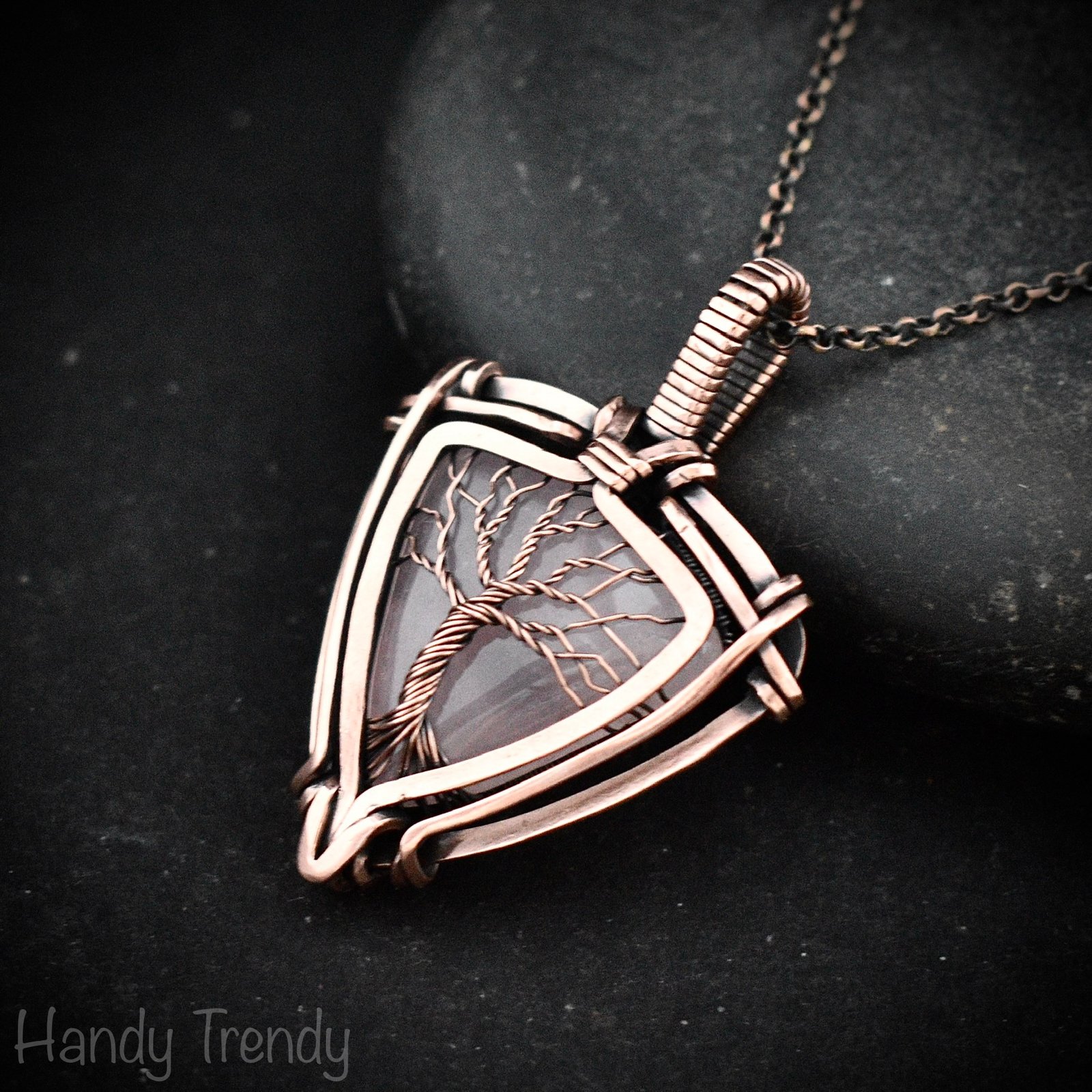 Rose quartz tree of life pendant, Free-Flow copper wire wrapped necklace, Unique handmade gift, One of a kind artisan boho jewelry
