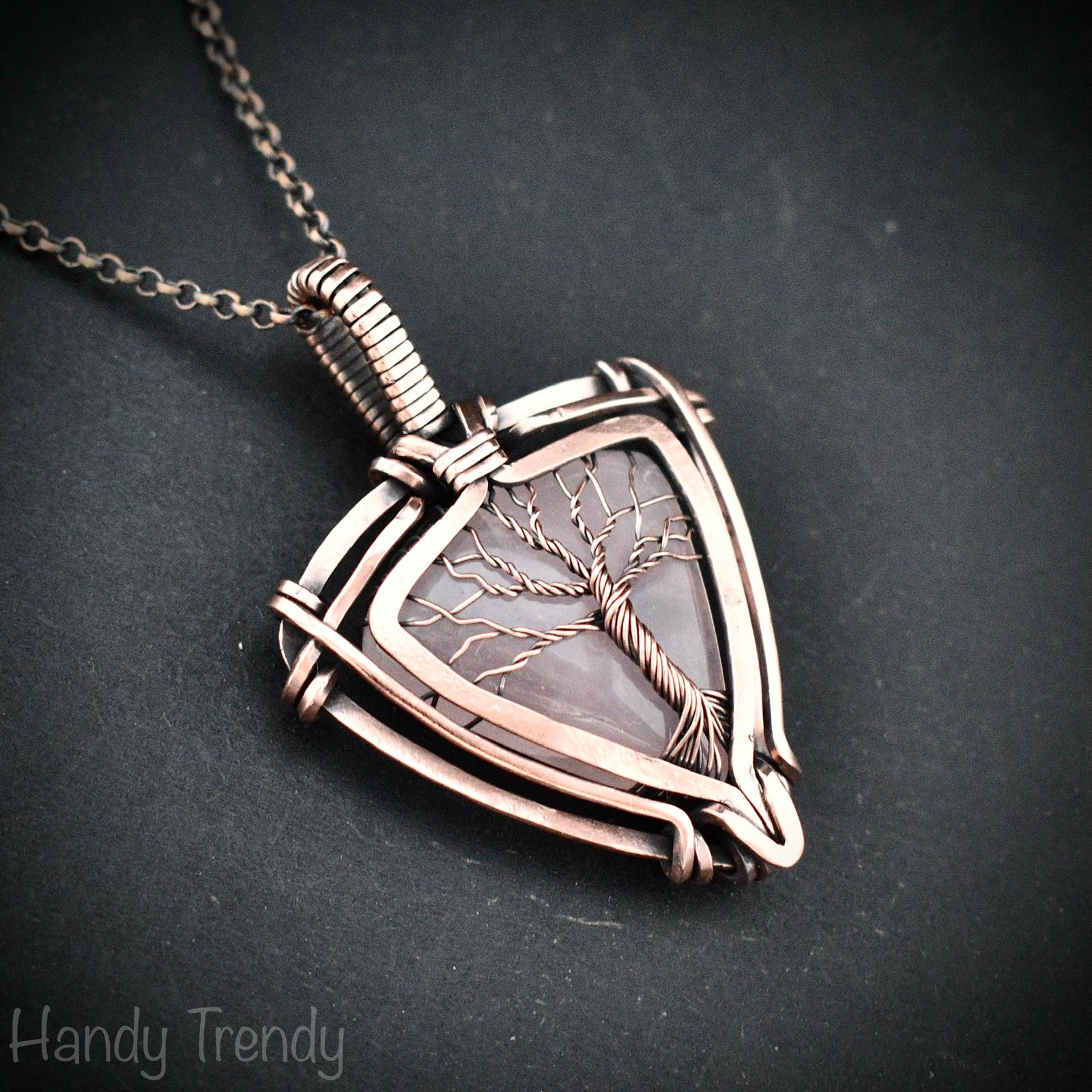 Rose quartz tree of life pendant, Free-Flow copper wire wrapped necklace, Unique handmade gift, One of a kind artisan boho jewelry