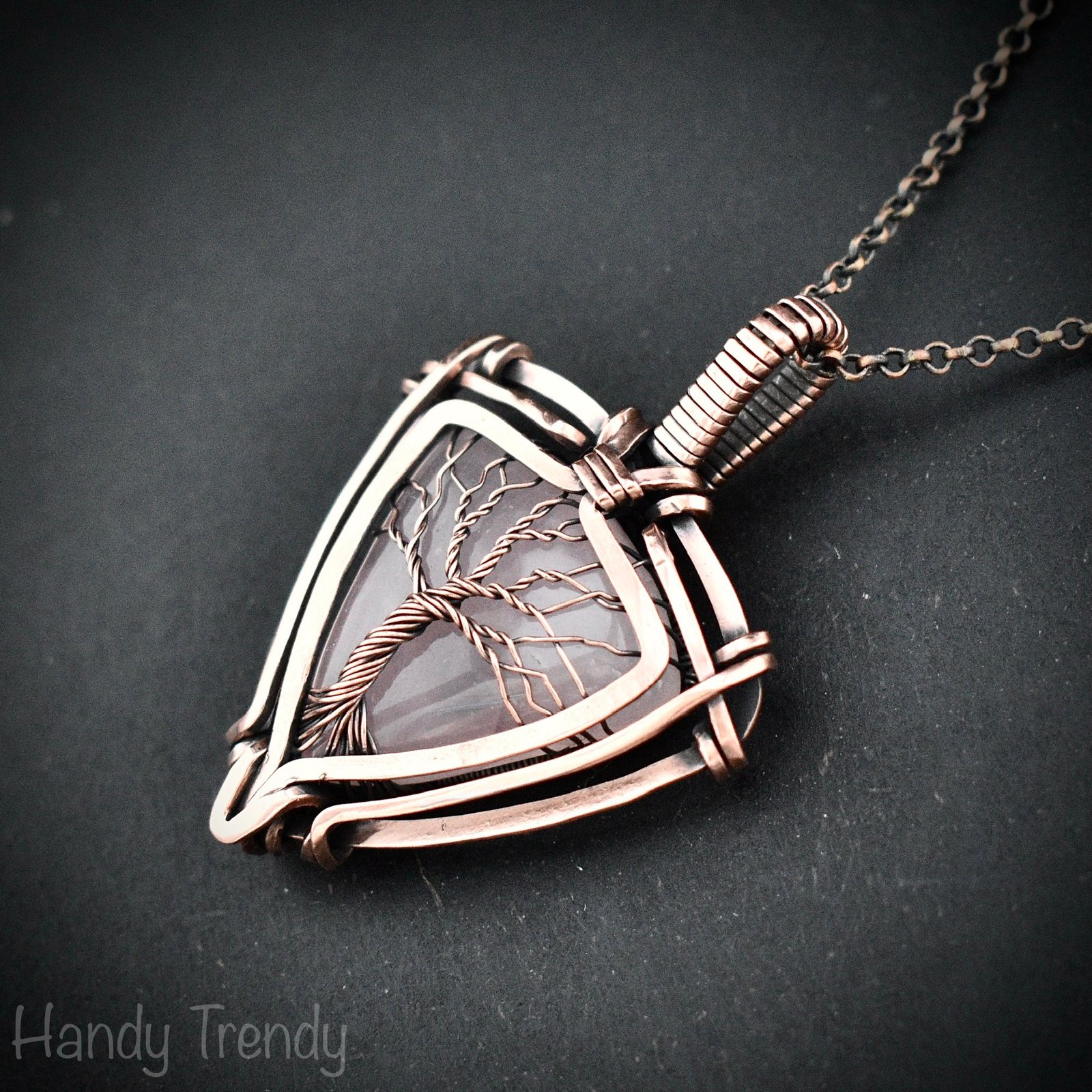 Rose quartz tree of life pendant, Free-Flow copper wire wrapped necklace, Unique handmade gift, One of a kind artisan boho jewelry