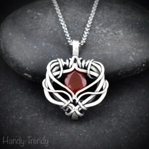 Red onyx free flow pendant, 925 sterling silver Wire wrapped necklace, Unique handmade gift, Artisan jewelry, One of a kind design