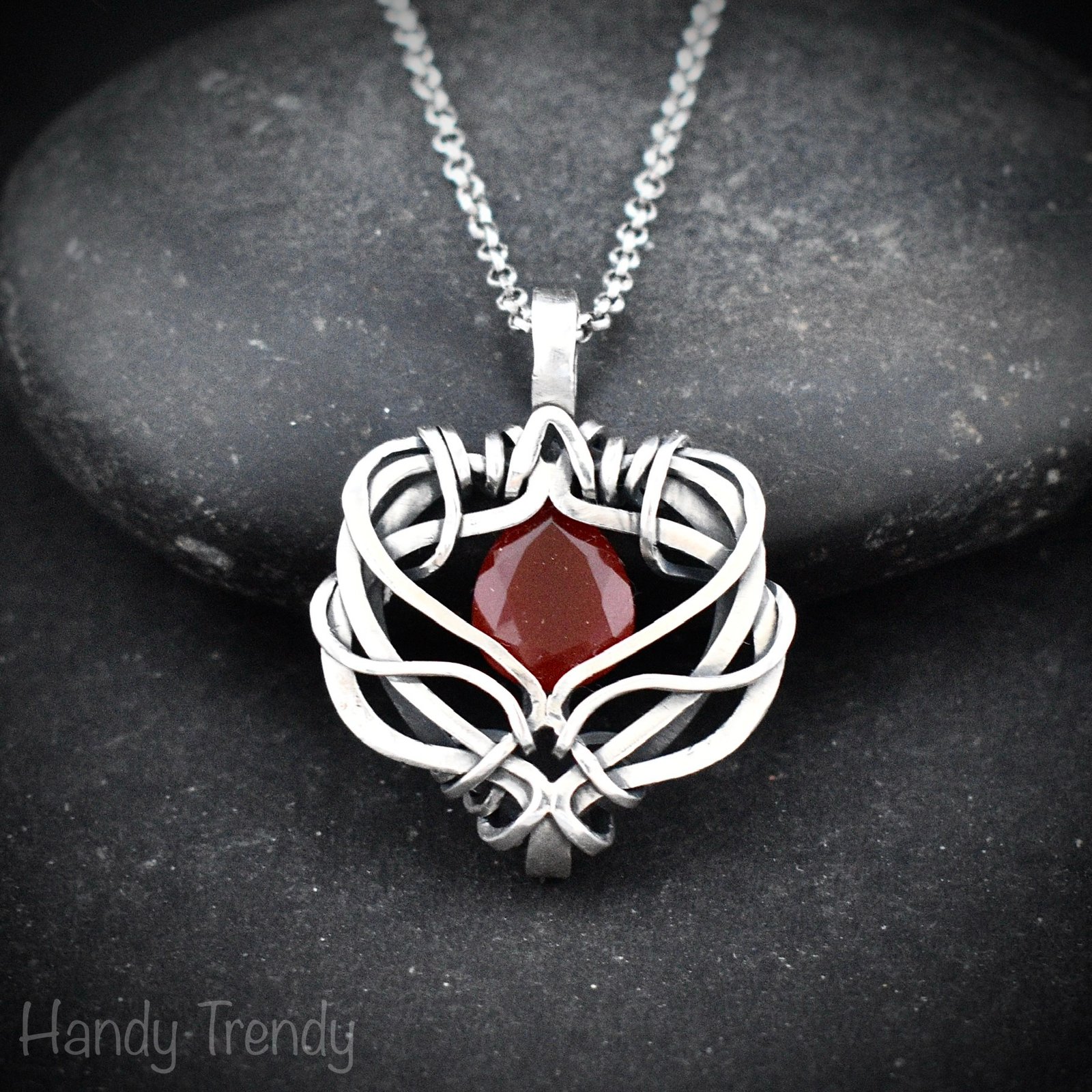 Red onyx free flow pendant, 925 sterling silver Wire wrapped necklace, Unique handmade gift, Artisan jewelry, One of a kind design