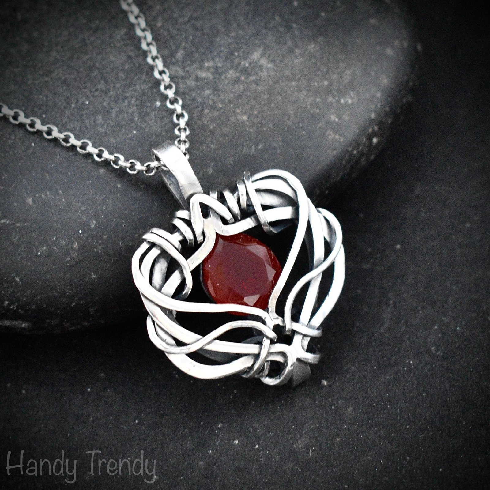 Red onyx free flow pendant, 925 sterling silver Wire wrapped necklace, Unique handmade gift, Artisan jewelry, One of a kind design