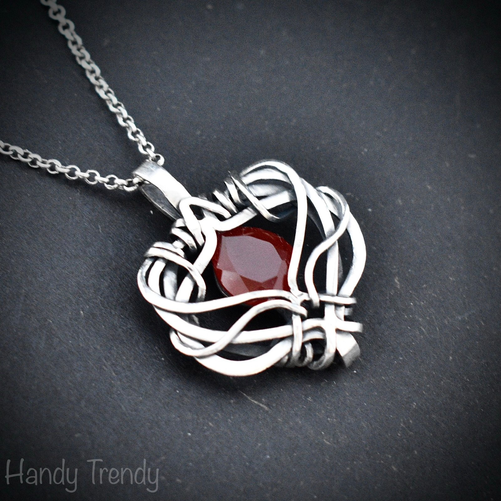 Red onyx free flow pendant, 925 sterling silver Wire wrapped necklace, Unique handmade gift, Artisan jewelry, One of a kind design