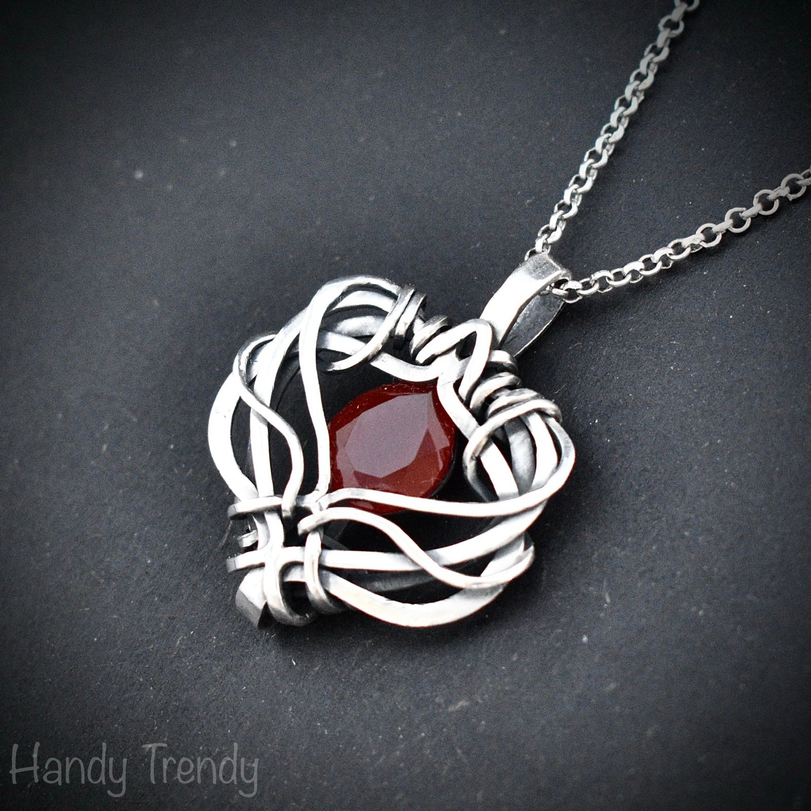 Red onyx free flow pendant, 925 sterling silver Wire wrapped necklace, Unique handmade gift, Artisan jewelry, One of a kind design
