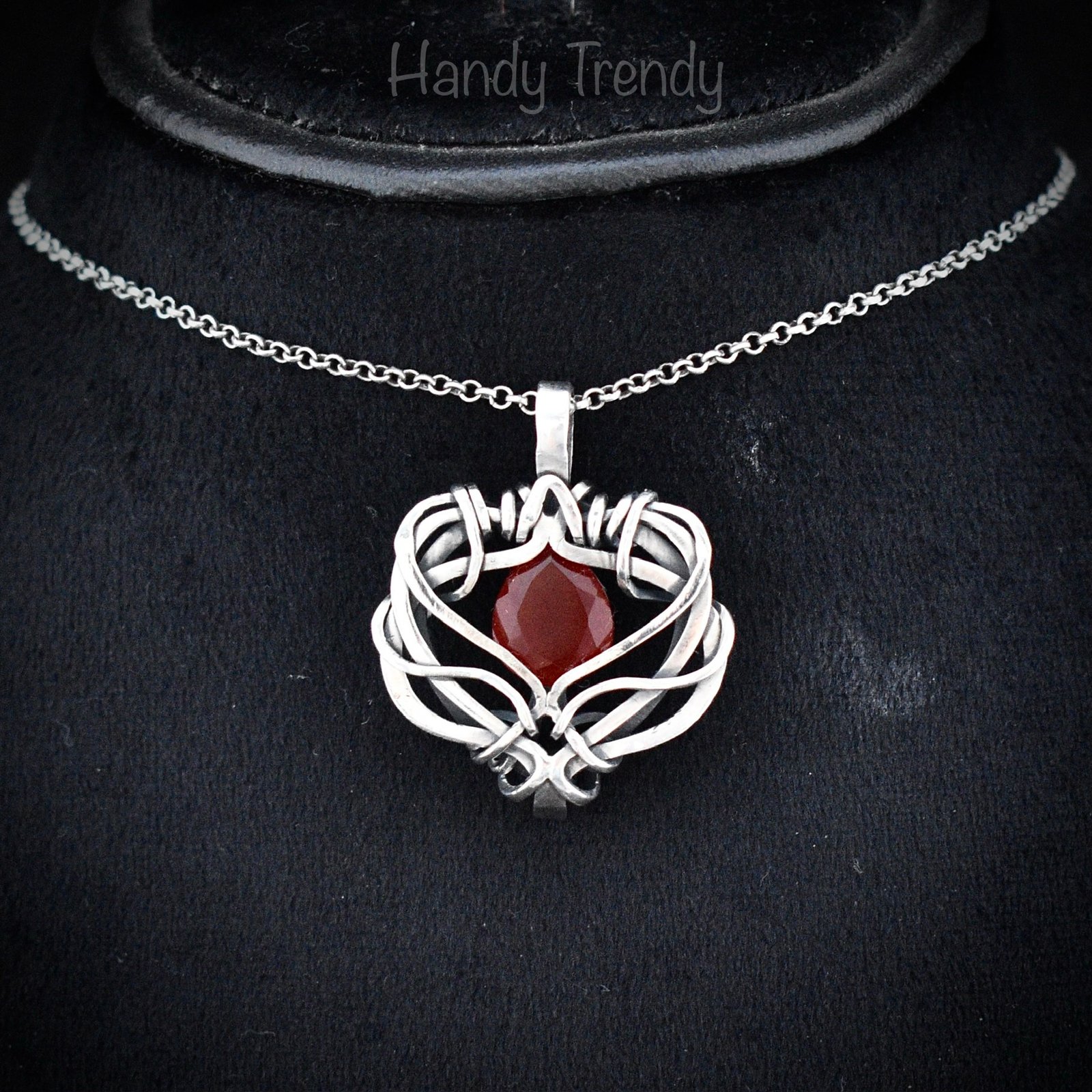 Red onyx free flow pendant, 925 sterling silver Wire wrapped necklace, Unique handmade gift, Artisan jewelry, One of a kind design