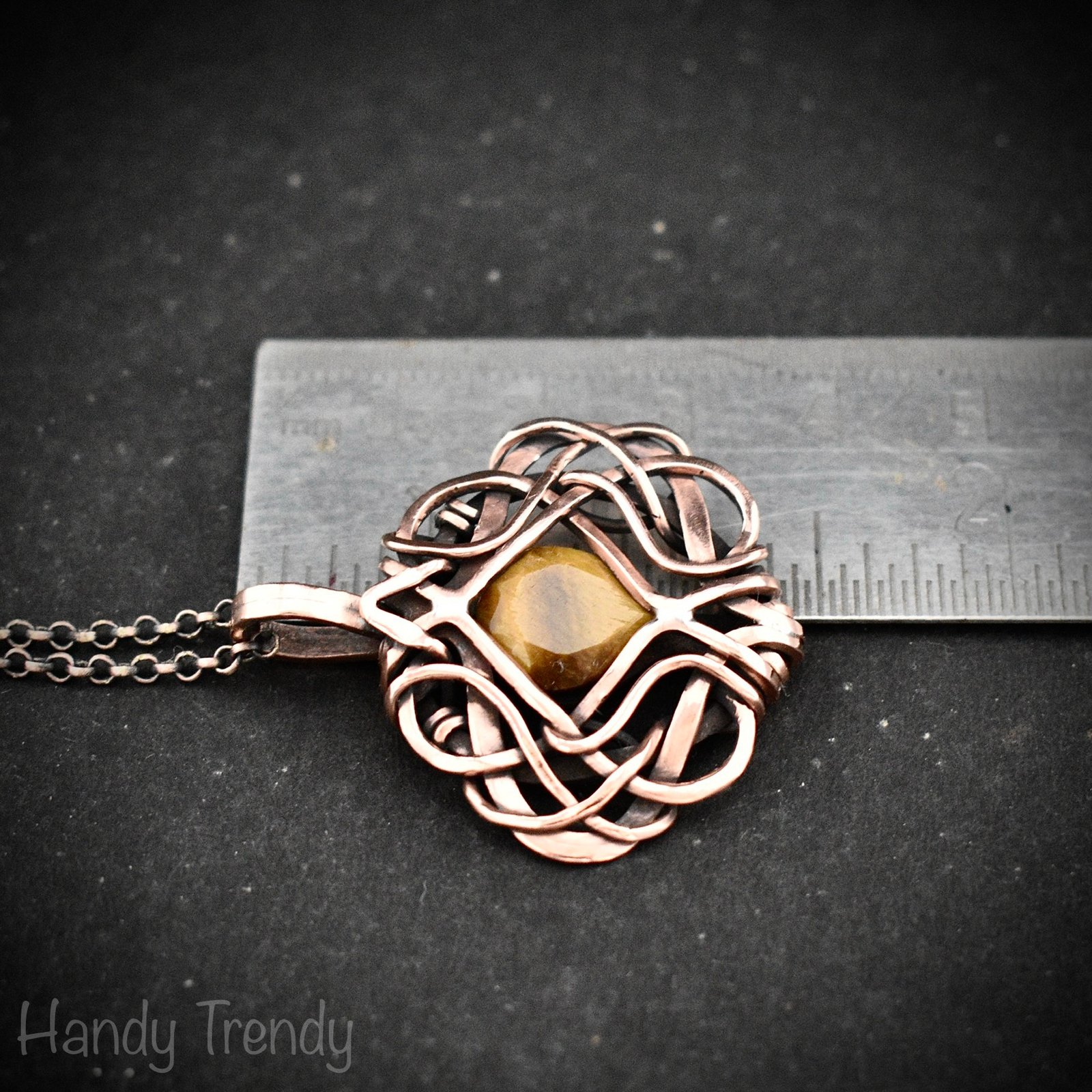 Yellow tiger eye pendant, Free-flow Copper Wire wrapped necklace, Unique handmade gift, One of a kind artisan boho jewelry