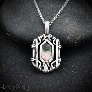 Ocean jasper hexagon pendant, Free flow 925 sterling silver wire wrapped necklace, Unique handmade gift, One of a kind jewelry