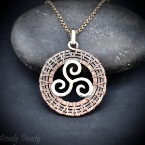Triskele pendant, 925 sterling silver and Copper wire wrapped jewelry, Unique handmade gift, Artisan boho jewelry, Ancient symbol