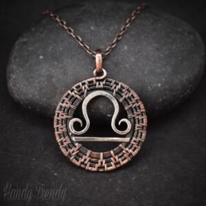 Libra zodiac pendant, 925 sterling silver and Copper wire wrapped necklace, Unique handmade gift, One of a kind artisan jewelry