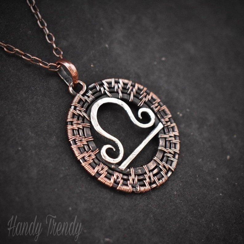 Libra zodiac pendant, 925 sterling silver and Copper wire wrapped necklace, Unique handmade gift, One of a kind artisan jewelry