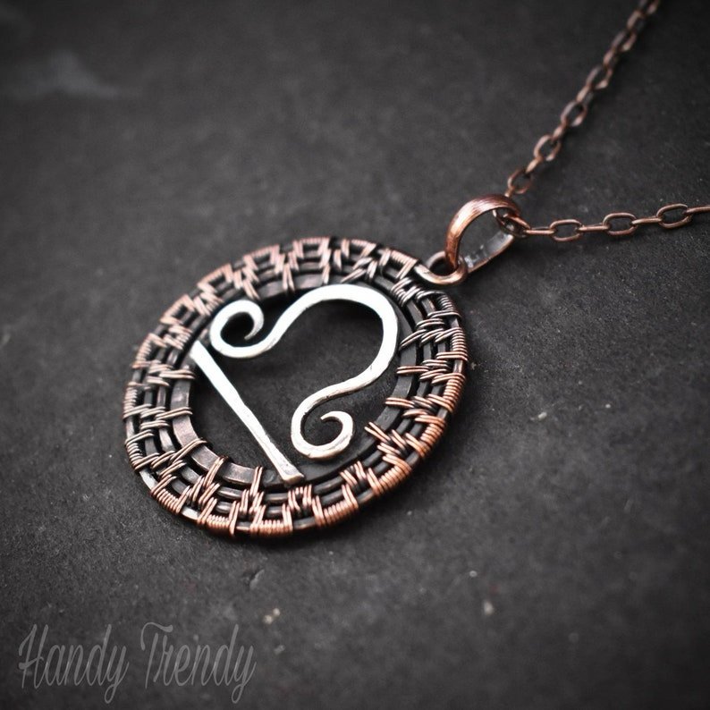 Libra zodiac pendant, 925 sterling silver and Copper wire wrapped necklace, Unique handmade gift, One of a kind artisan jewelry