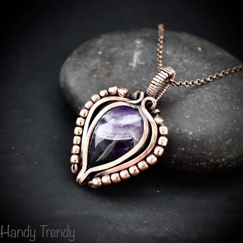 Star amethyst pendant, Free-flow Copper Wire wrapped necklace, Unique handmade gift, One of a kind artisan boho jewelry