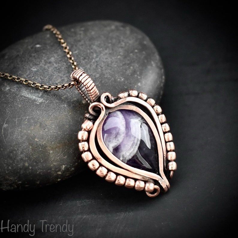 Star amethyst pendant, Free-flow Copper Wire wrapped necklace, Unique handmade gift, One of a kind artisan boho jewelry
