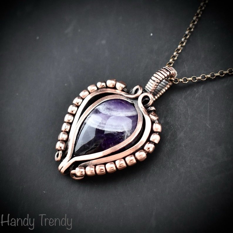 Star amethyst pendant, Free-flow Copper Wire wrapped necklace, Unique handmade gift, One of a kind artisan boho jewelry