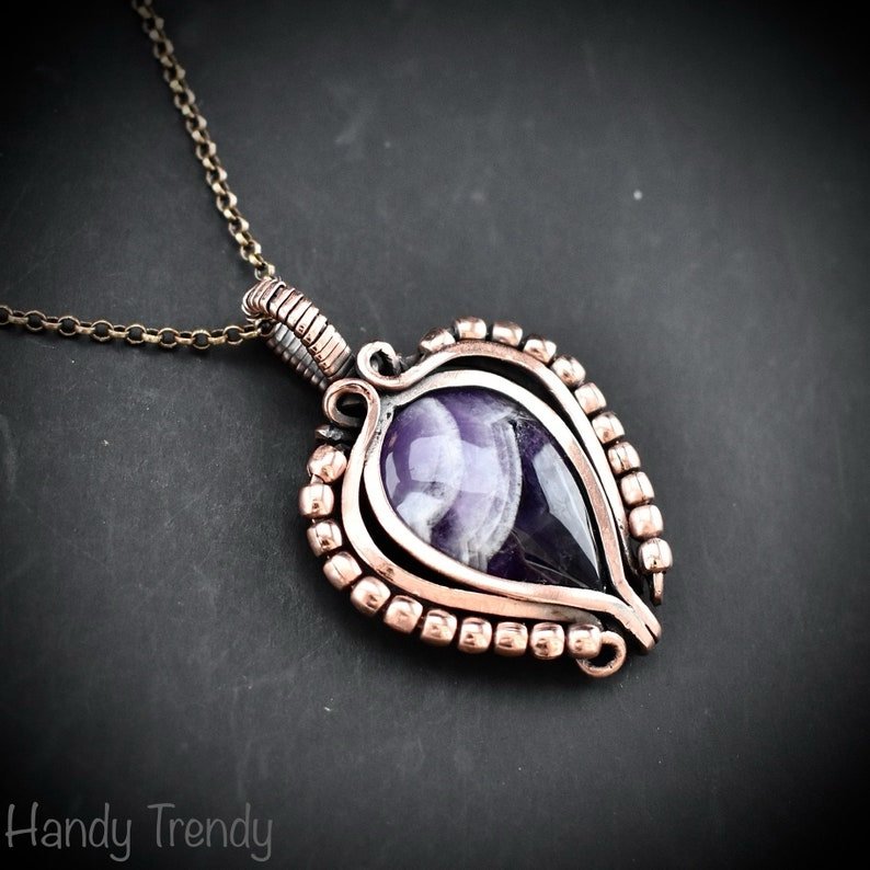 Star amethyst pendant, Free-flow Copper Wire wrapped necklace, Unique handmade gift, One of a kind artisan boho jewelry