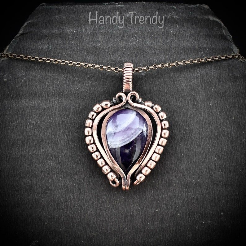 Star amethyst pendant, Free-flow Copper Wire wrapped necklace, Unique handmade gift, One of a kind artisan boho jewelry