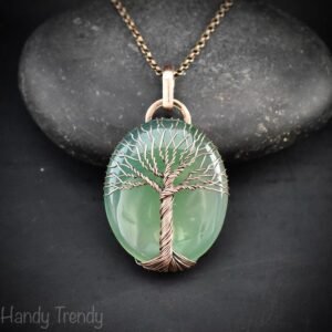 Green aventurine tree of life pendant, Copper wire wrapped jewelry, Unique handmade gift, Celestial artisan jewelry, botanical necklace