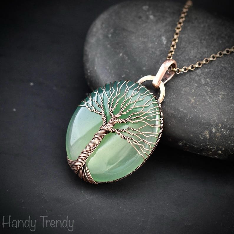 Green aventurine tree of life pendant, Copper wire wrapped jewelry, Unique handmade gift, Celestial artisan jewelry, botanical necklace