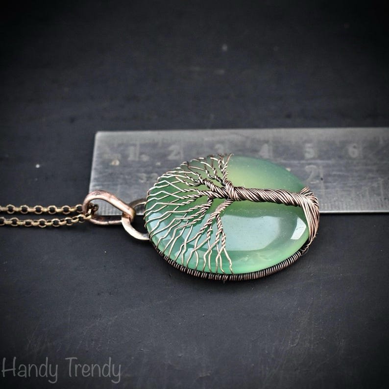 Green aventurine tree of life pendant, Copper wire wrapped jewelry, Unique handmade gift, Celestial artisan jewelry, botanical necklace