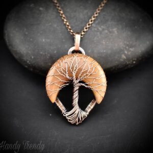 Sunset tree of life pendant, Yellow aventurine and copper wire wrapped jewelry, Unique handmade gift, Artisan jewelry, Botanical necklace