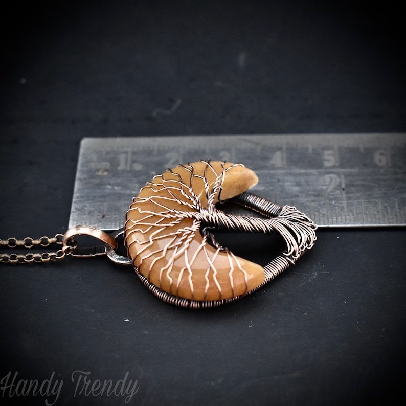 Sunset tree of life pendant, Yellow aventurine and copper wire wrapped jewelry, Unique handmade gift, Artisan jewelry, Botanical necklace