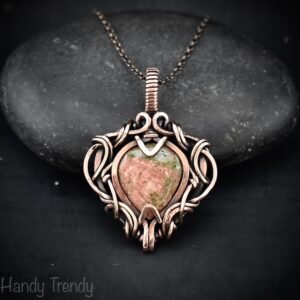 Unakite pendant, Free-flow copper wire wrapped necklace, Unique handmade one of a kind artisan jewelry