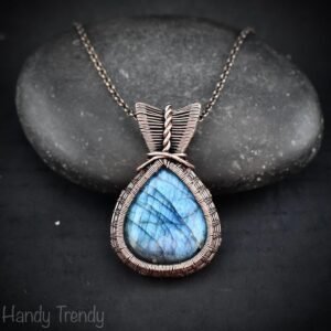 Blue labradorite pendant, Copper wire wrapped jewelry, Unique handmade gift, Artisan jewelry, One of a kind necklace