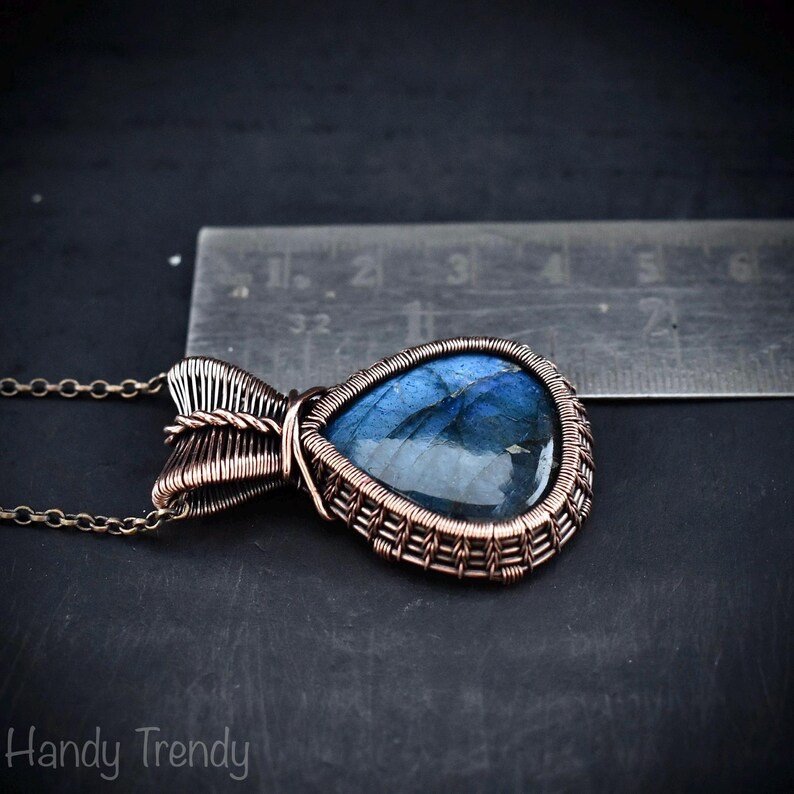 Blue labradorite pendant, Copper wire wrapped jewelry, Unique handmade gift, Artisan jewelry, One of a kind necklace