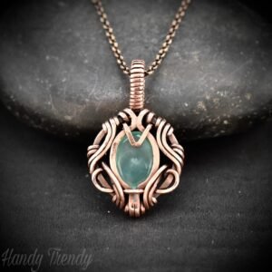 Green aventurine pendant, Free flow necklace, Copper wire wrapped jewelry, Unique handmade gift, One of a kind talisman design
