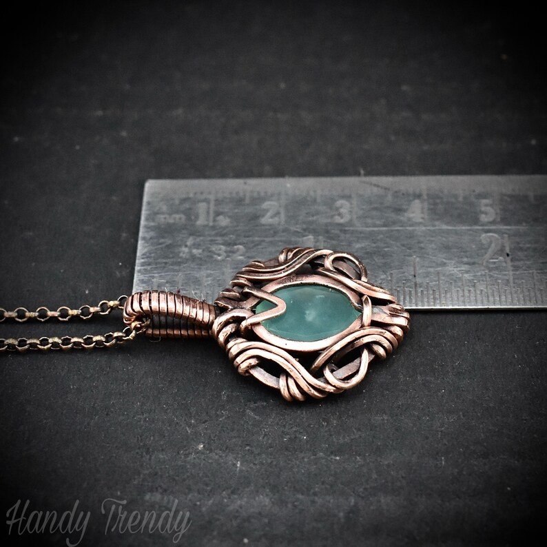 Green aventurine pendant, Free flow necklace, Copper wire wrapped jewelry, Unique handmade gift, One of a kind talisman design