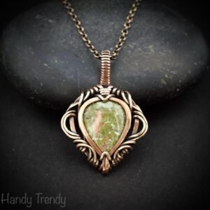 Unakite pendant, Free flow copper wire wrapped necklace, Unique handmade birthday gift, One of a kind jewelry, Artisan boho jewelry