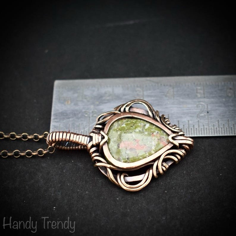 Unakite pendant, Free flow copper wire wrapped necklace, Unique handmade birthday gift, One of a kind jewelry, Artisan boho jewelry