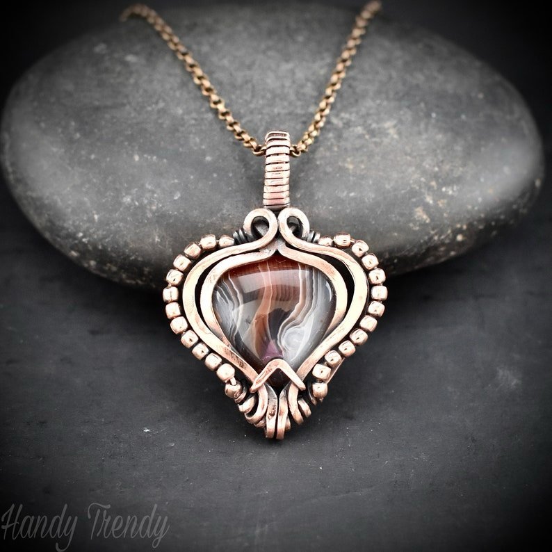 Orange botswana agate free flow pendant, Copper wire wrap jewelry, Unique handmade gift, Artisan necklace, One of a kind piece