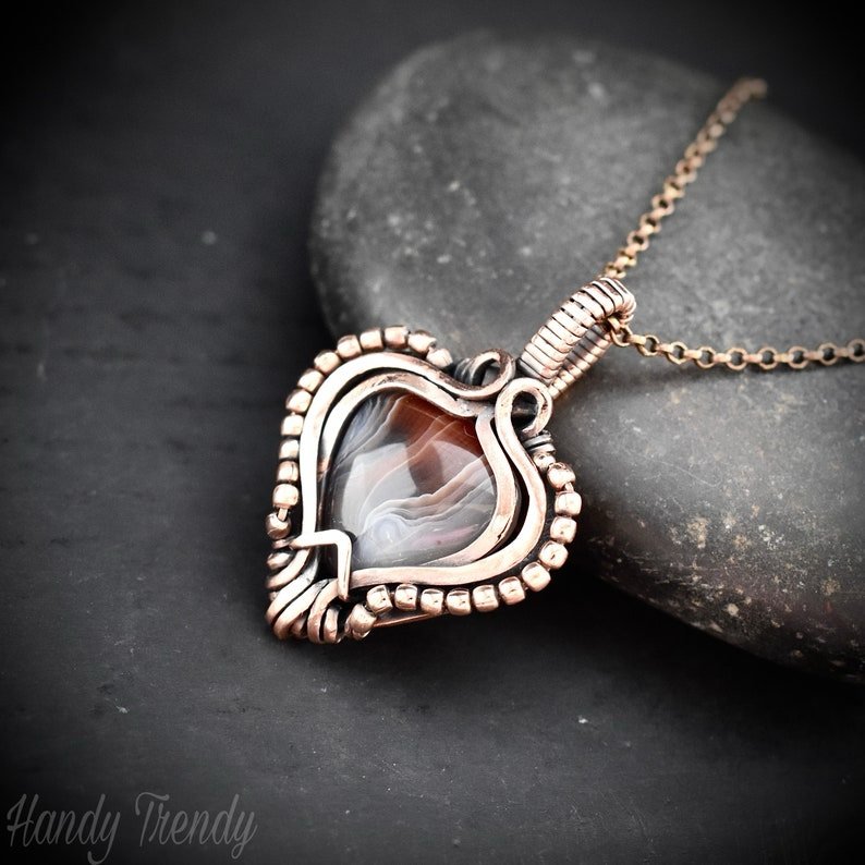 Orange botswana agate free flow pendant, Copper wire wrap jewelry, Unique handmade gift, Artisan necklace, One of a kind piece