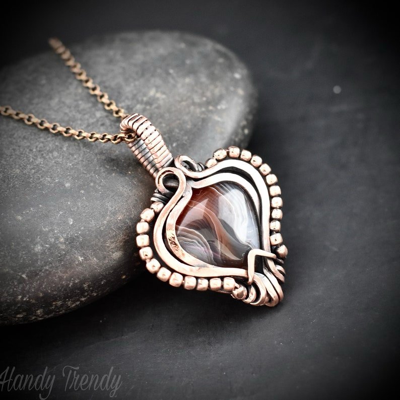 Orange botswana agate free flow pendant, Copper wire wrap jewelry, Unique handmade gift, Artisan necklace, One of a kind piece