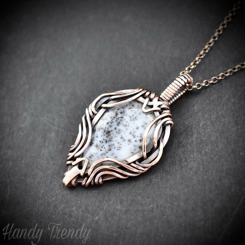 Dendrite opal pendant, Copper Wire wrapped necklace, Unique handmade gift, One of a kind necklace, Artisan boho jewelry