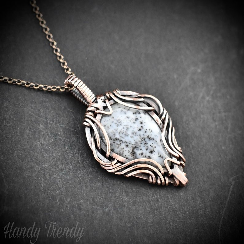 Dendrite opal pendant, Copper Wire wrapped necklace, Unique handmade gift, One of a kind necklace, Artisan boho jewelry