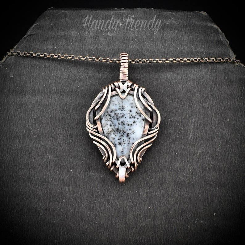 Dendrite opal pendant, Copper Wire wrapped necklace, Unique handmade gift, One of a kind necklace, Artisan boho jewelry