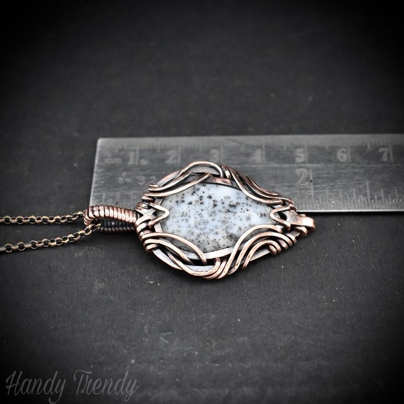 Dendrite opal pendant, Copper Wire wrapped necklace, Unique handmade gift, One of a kind necklace, Artisan boho jewelry