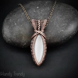 White moonstone pendant, Copper wire wrapped necklace, Unique handmade gift, One of a kind jewelry, Artisan necklace