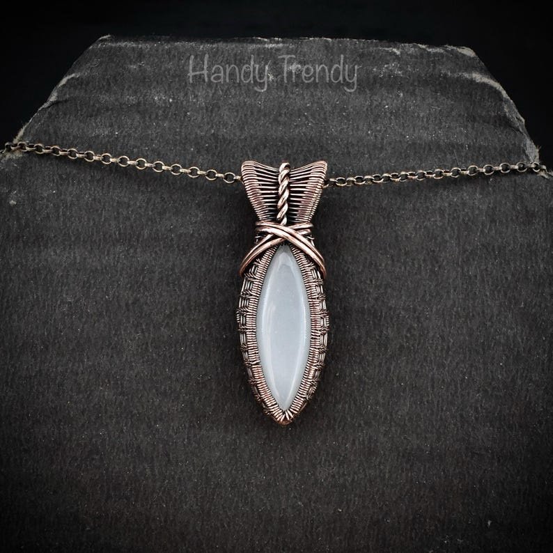 White moonstone pendant, Copper wire wrapped necklace, Unique handmade gift, One of a kind jewelry, Artisan necklace